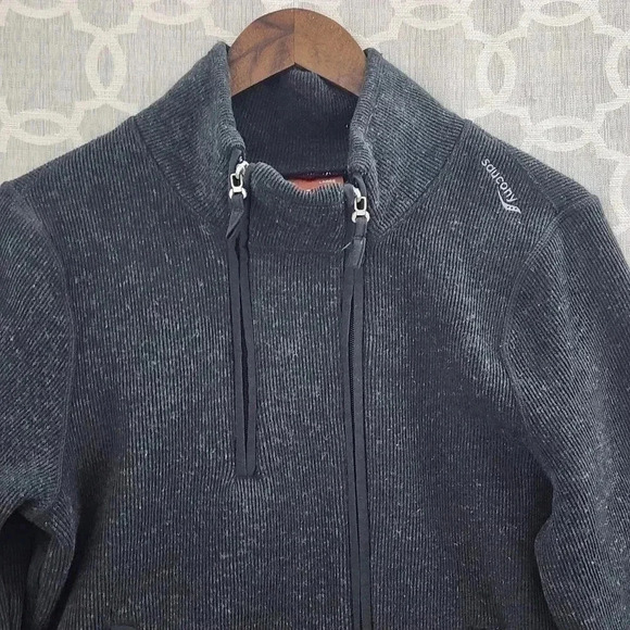 Saucony Women's Large Wool Blend Full Zip Mock neck Sweatshirt Gray - Picture 3 of 10